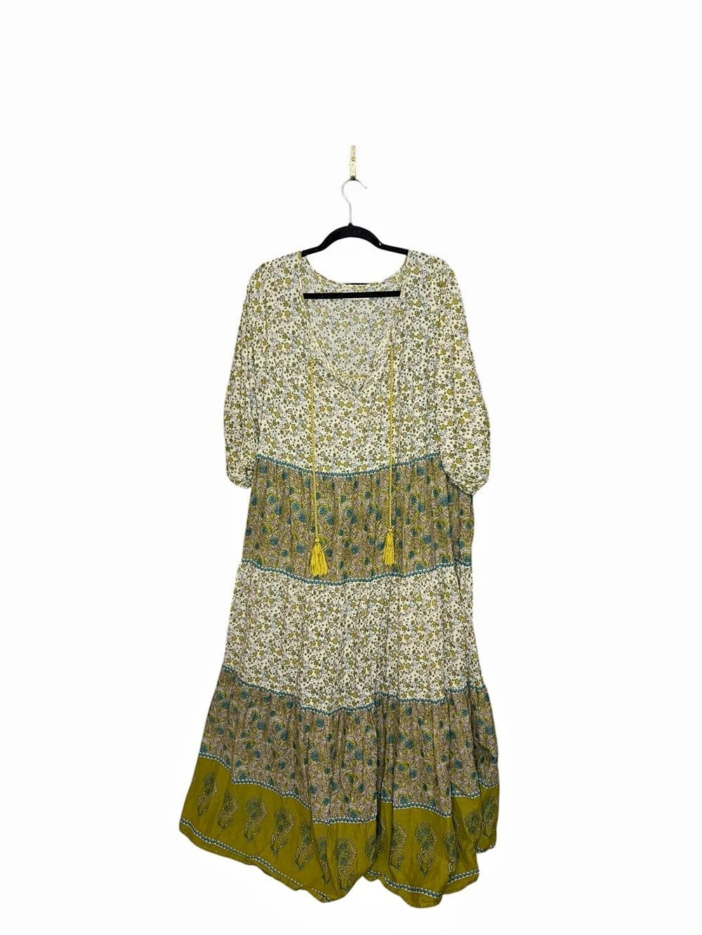 Natural Life Floral Maxi Dress in Green & White Size XL